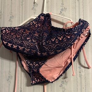 Pink and Navy Lace Bikini Set